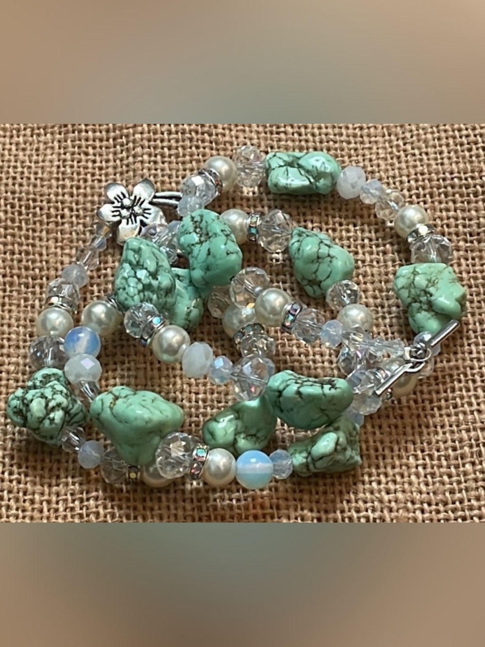 Chunky turquoise lime crystal spacers Glass pearl beads Western country